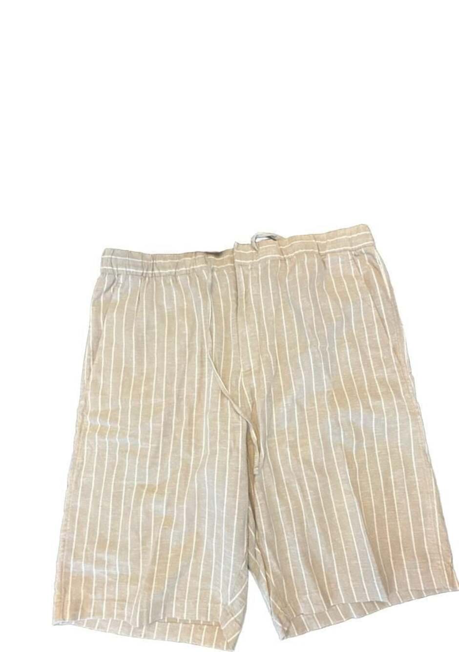 H&M Men's Light Beige Striped Regular Fit Linen Blend Shorts